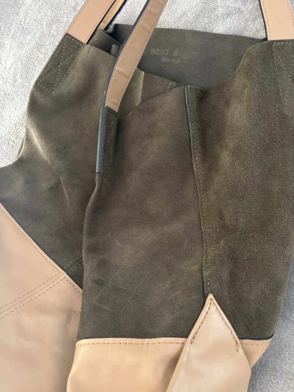 Rag & Bone Passenger Oversized Olive Green‎ and Taupe Suede Large Shoulder Bag